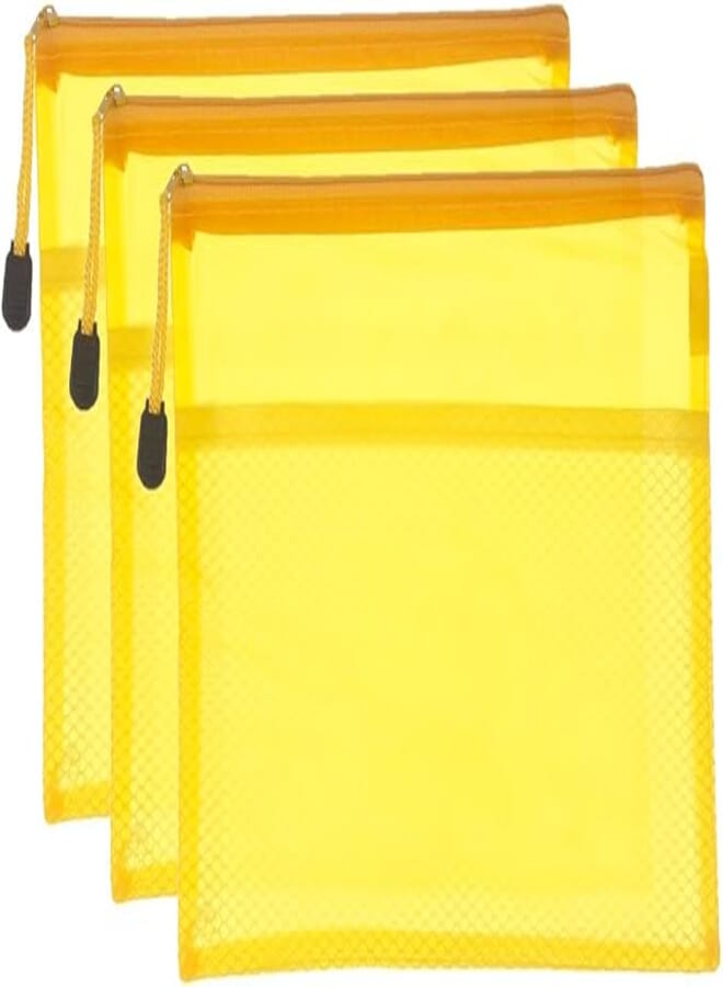 3A MS1008-A5 Plastic Zipper File 17 * 23 cm Pack Of 3 Pieces - Yellow